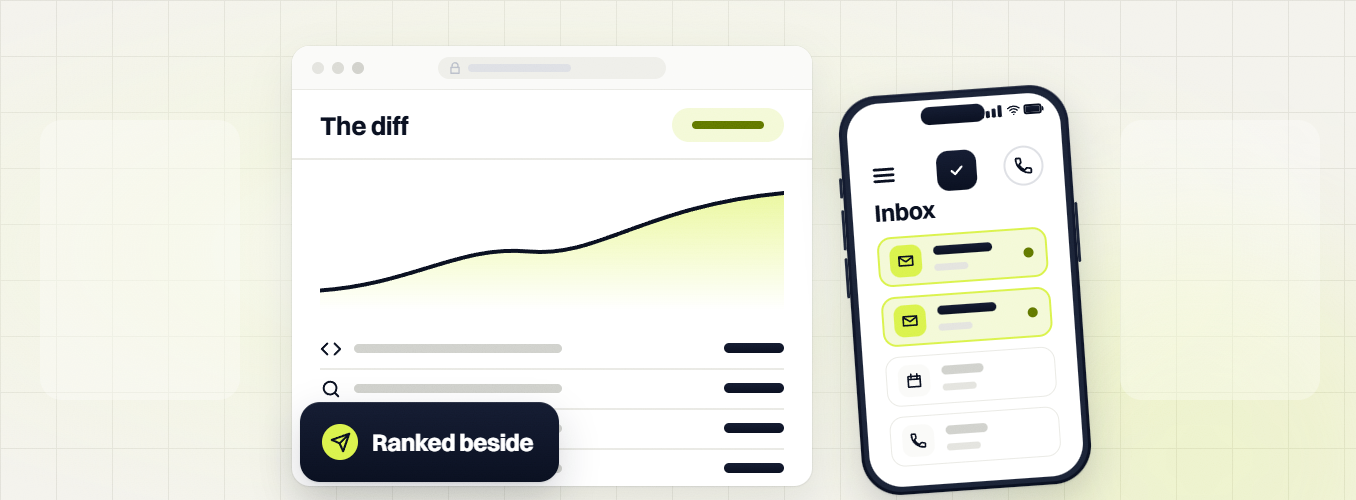 Technical SEO audit The diff chart beside a phone inbox, ranked beside