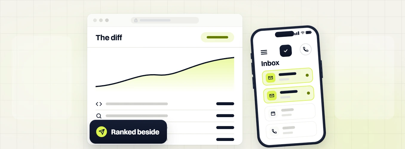Technical SEO audit The diff chart beside a phone inbox, ranked beside