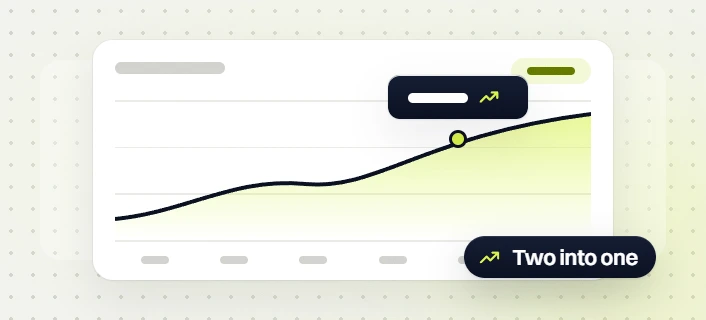 Web design and development services line chart with a marked trend point on a rising curve, two into one