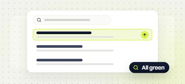 Website audit search results with the top result highlighted and rising, all green