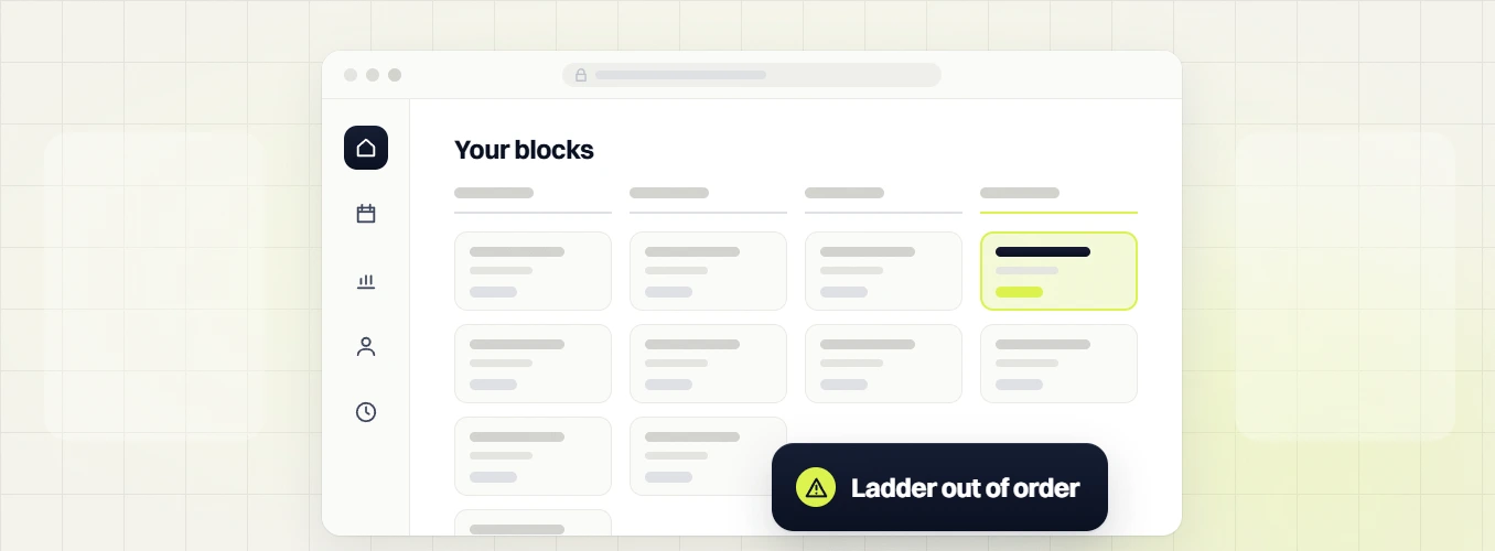 Website audit Your blocks board with one highlighted card, ladder out of order