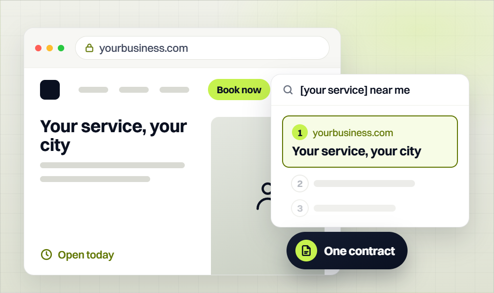 Website design and SEO package, a new business website ranking first for its local service search, built and optimized under one contract