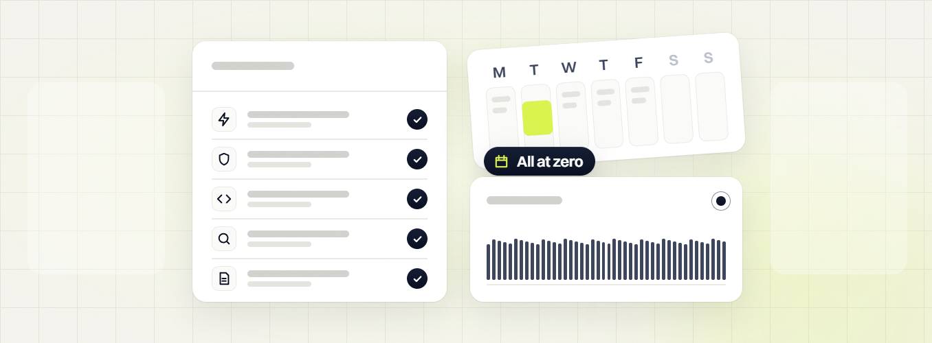 Website design and SEO packages five checked rows beside a calendar and bars, all at zero