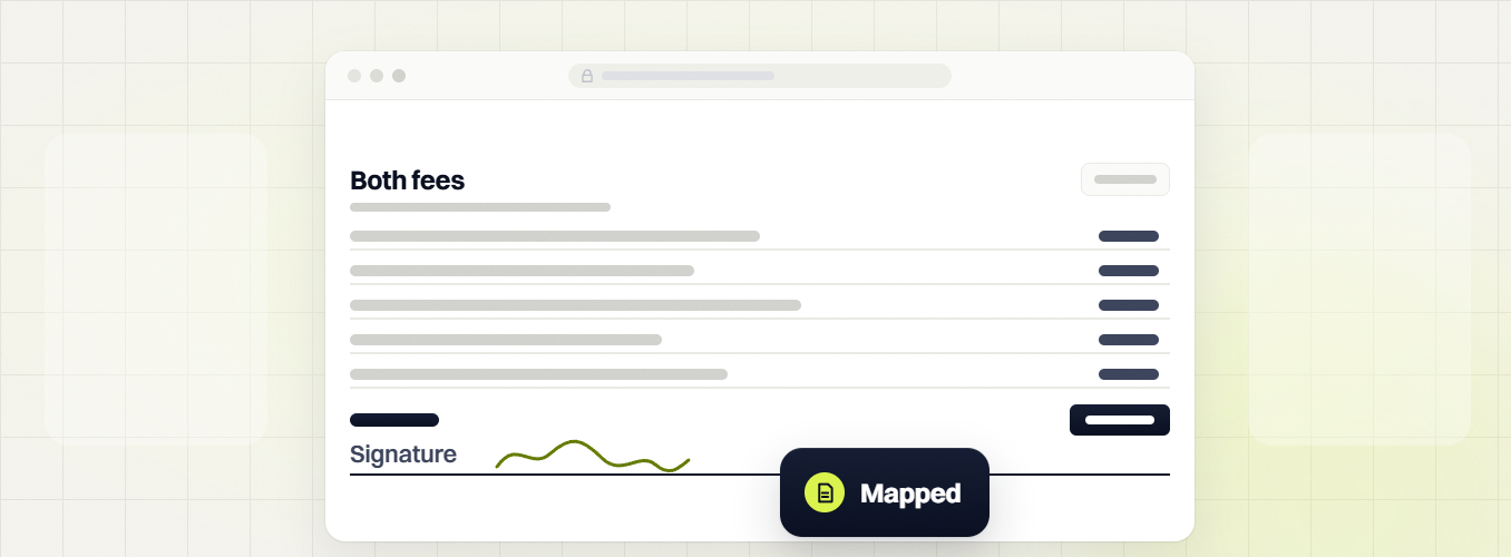Website design and SEO packages Both fees sheet with five rows and a signature line, mapped
