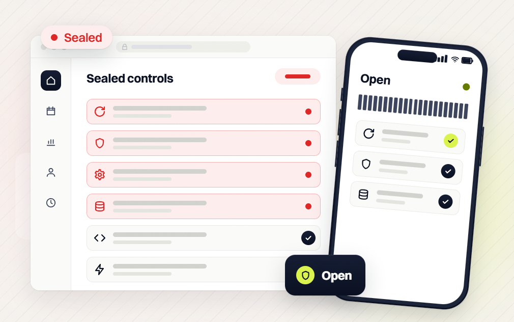 Website design and SEO packages Sealed controls list flagged sealed beside a phone Open view with checks