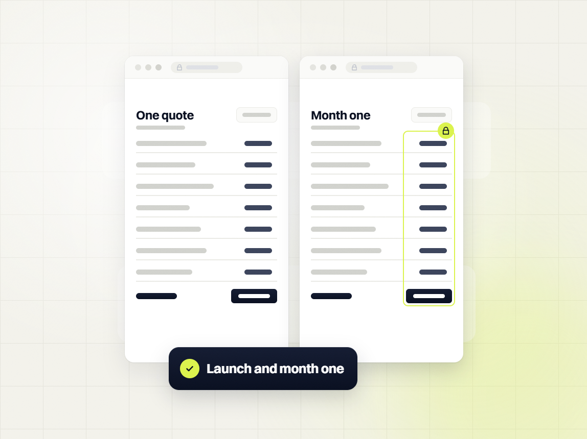 Website design and SEO packages One quote sheet beside a locked Month one sheet, launch and month one