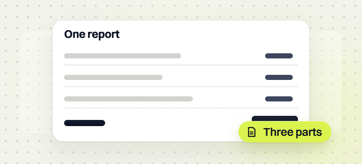 Website design and SEO packages One report card with three rows and a three parts tag