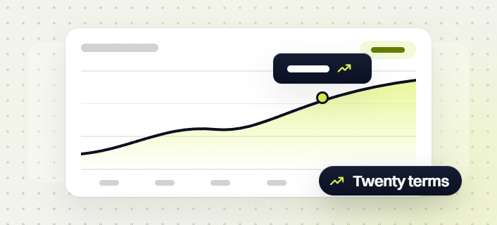 Website design and SEO packages line chart with a marked trend point on a rising curve, twenty terms