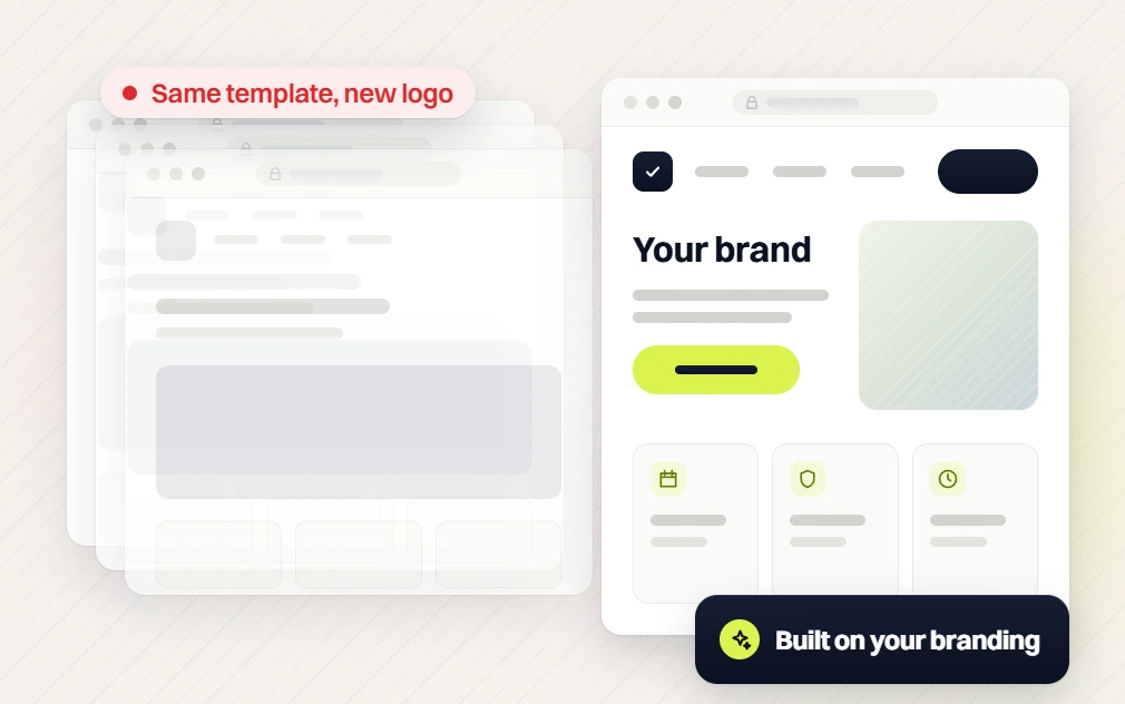 Stack of the same template with a new logo, beside website design packages built on your branding