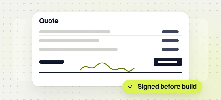 Website design packages quote with priced line items and a signature, marked signed before build