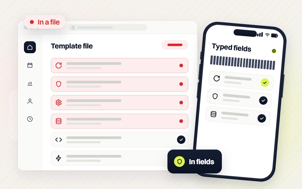 WordPress website development services Template file list flagged in a file beside a phone Typed fields view