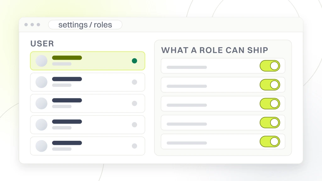 Enterprise WordPress SEO. A settings window with a permissions panel listing what a role can ship, 301 redirects, canonical tags, sitemap controls, crawler access controls and metadata from CMS fields, each with its own state.