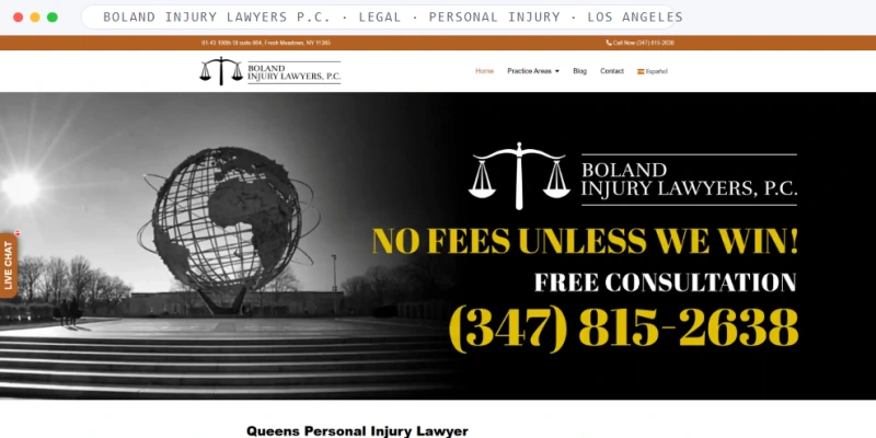 Homepage of Boland Injury Lawyers P.C., a Legal · Personal injury · Queens, NY business, shown in a browser window