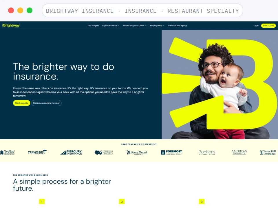 Homepage of Brightway Insurance, a Insurance · Independent Agency Network business, shown in a browser window