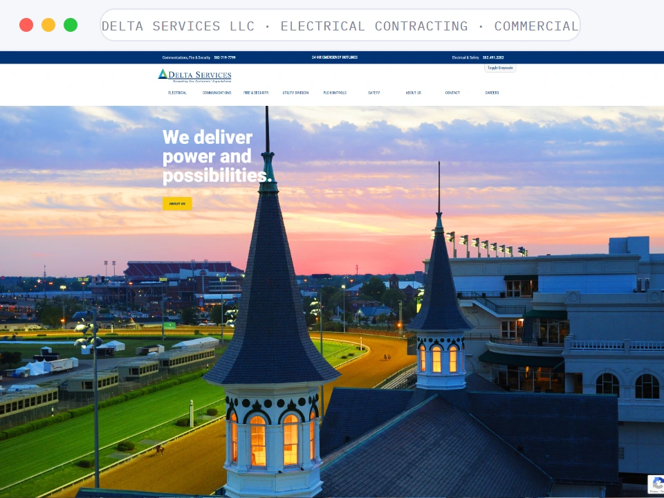 Homepage of Delta Services LLC, a Electrical Contracting · Commercial business, shown in a browser window