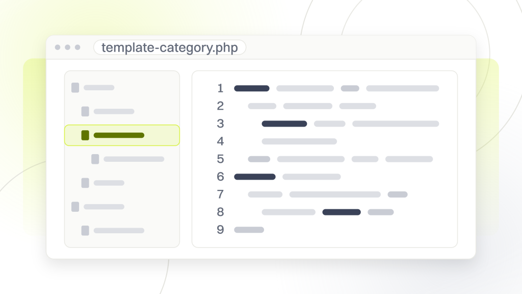 Enterprise SEO strategy. A code editor with a file tree and ten lines in the pane, one highlighted, one marked as an addition and one as a deletion, the single change that reaches every page built from it.