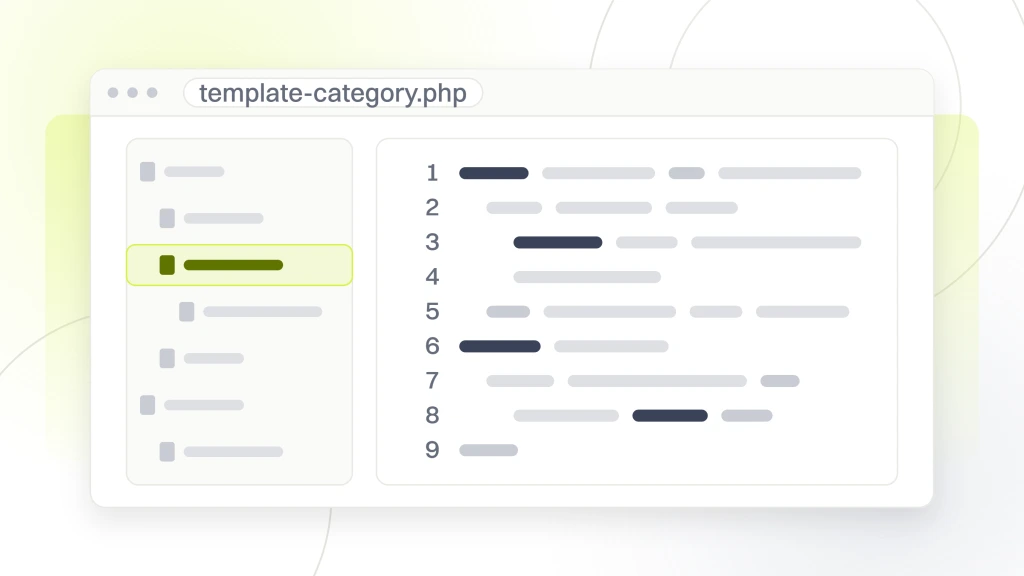 Enterprise SEO strategy. A code editor with a file tree and ten lines in the pane, one highlighted, one marked as an addition and one as a deletion, the single change that reaches every page built from it.