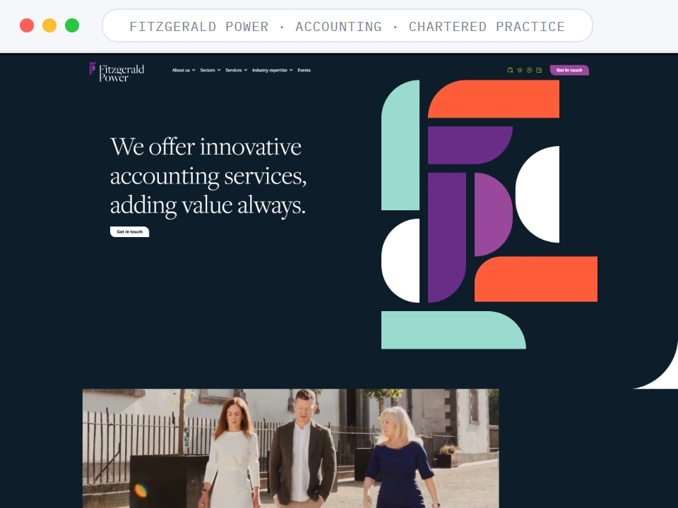 Homepage of Fitzgerald Power, a Accounting · Chartered Practice business, shown in a browser window
