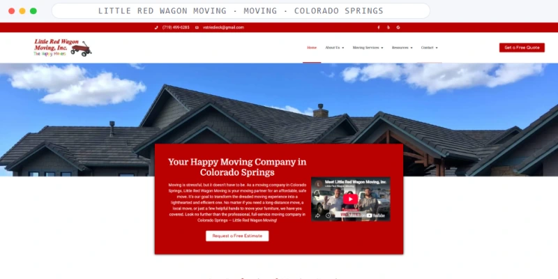 Homepage of Little Red Wagon Moving, a Moving · Colorado Springs business, shown in a browser window