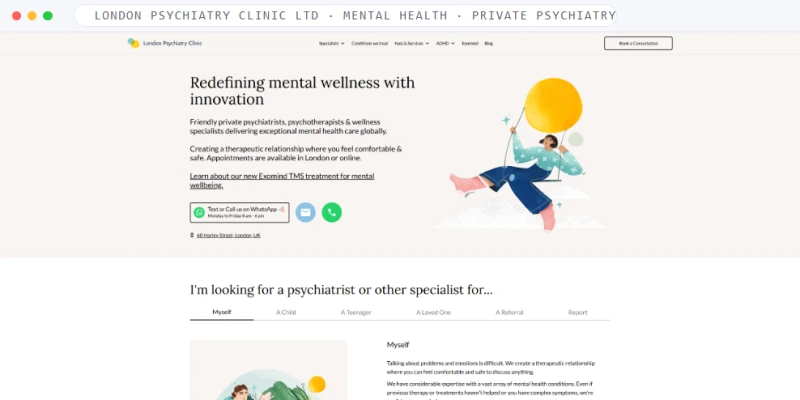 Homepage of London Psychiatry Clinic Ltd, a Mental Health · Private Psychiatry business, shown in a browser window