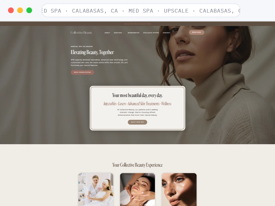 Homepage of Med Spa · Calabasas, CA, a Med Spa · Upscale · Calabasas, CA business, shown in a browser window