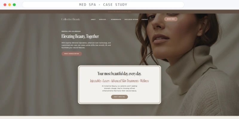 Homepage of Med Spa · Calabasas, CA, a Med Spa · Upscale · Calabasas, CA business, shown in a browser window