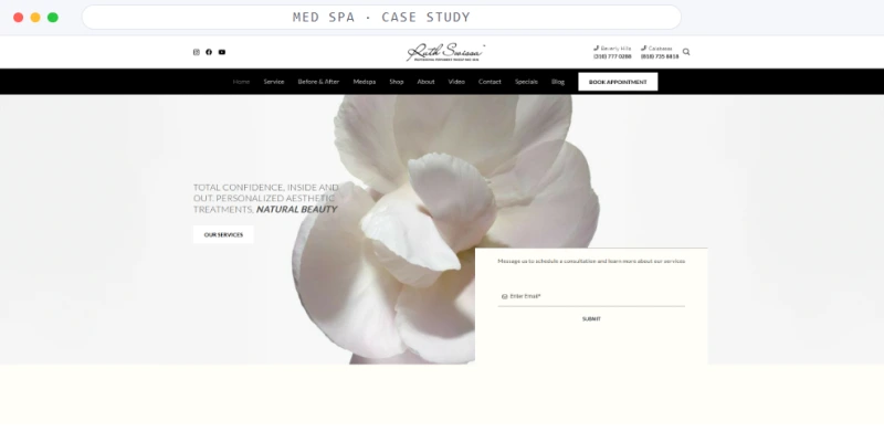 Homepage of Med Spa · Beverly Hills, CA, a Med Spa · Quiet-luxury aesthetics · Beverly Hills, CA business, shown in a browser window