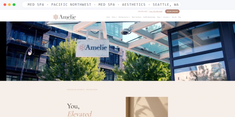 Homepage of Med Spa · Pacific Northwest, a Med Spa · Aesthetics · Portland Metro business, shown in a browser window
