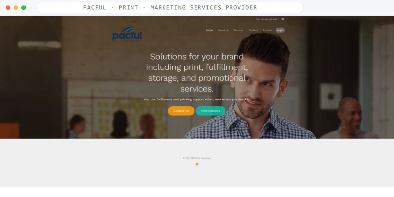 Homepage of PacFul, a Print · Marketing Services Provider business, shown in a browser window