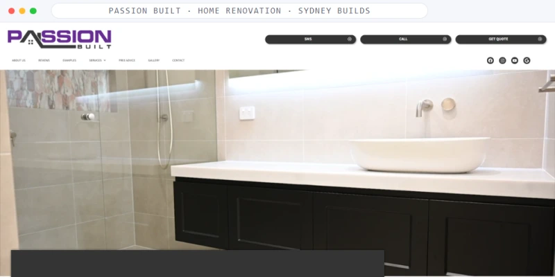 Homepage of Passion Built, a Home Renovation · Sydney Builds business, shown in a browser window