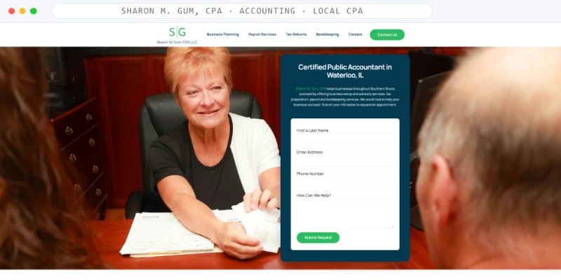 Homepage of Sharon M. Gum, CPA, a Accounting · Local CPA business, shown in a browser window