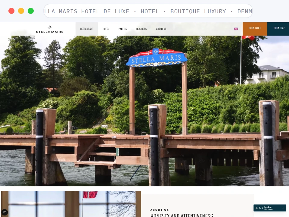 Homepage of Stella Maris Hotel de Luxe, a Hotel · Boutique Luxury · Denmark business, shown in a browser window