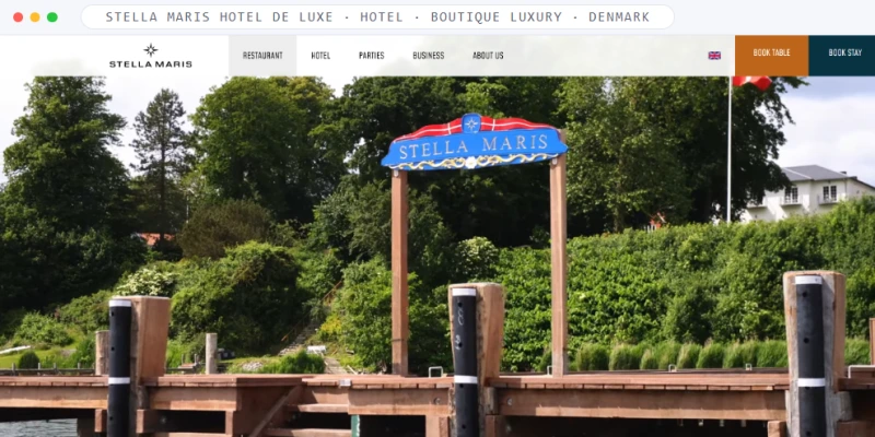 Homepage of Stella Maris Hotel de Luxe, a Hotel · Boutique Luxury · Denmark business, shown in a browser window