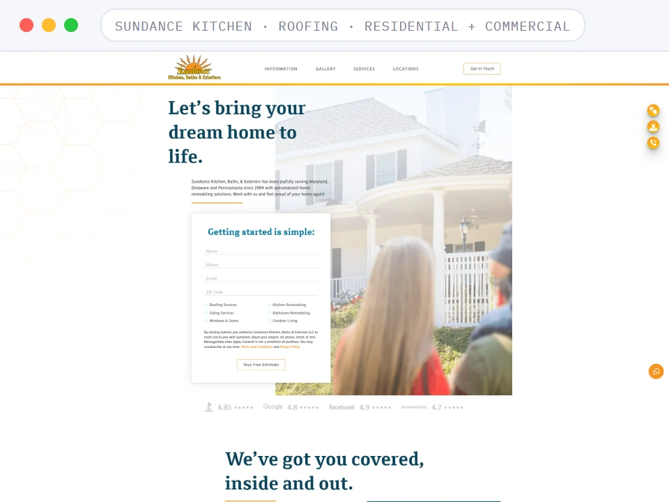 Homepage of Sundance Kitchen, a Home Remodeling · Residential business, shown in a browser window
